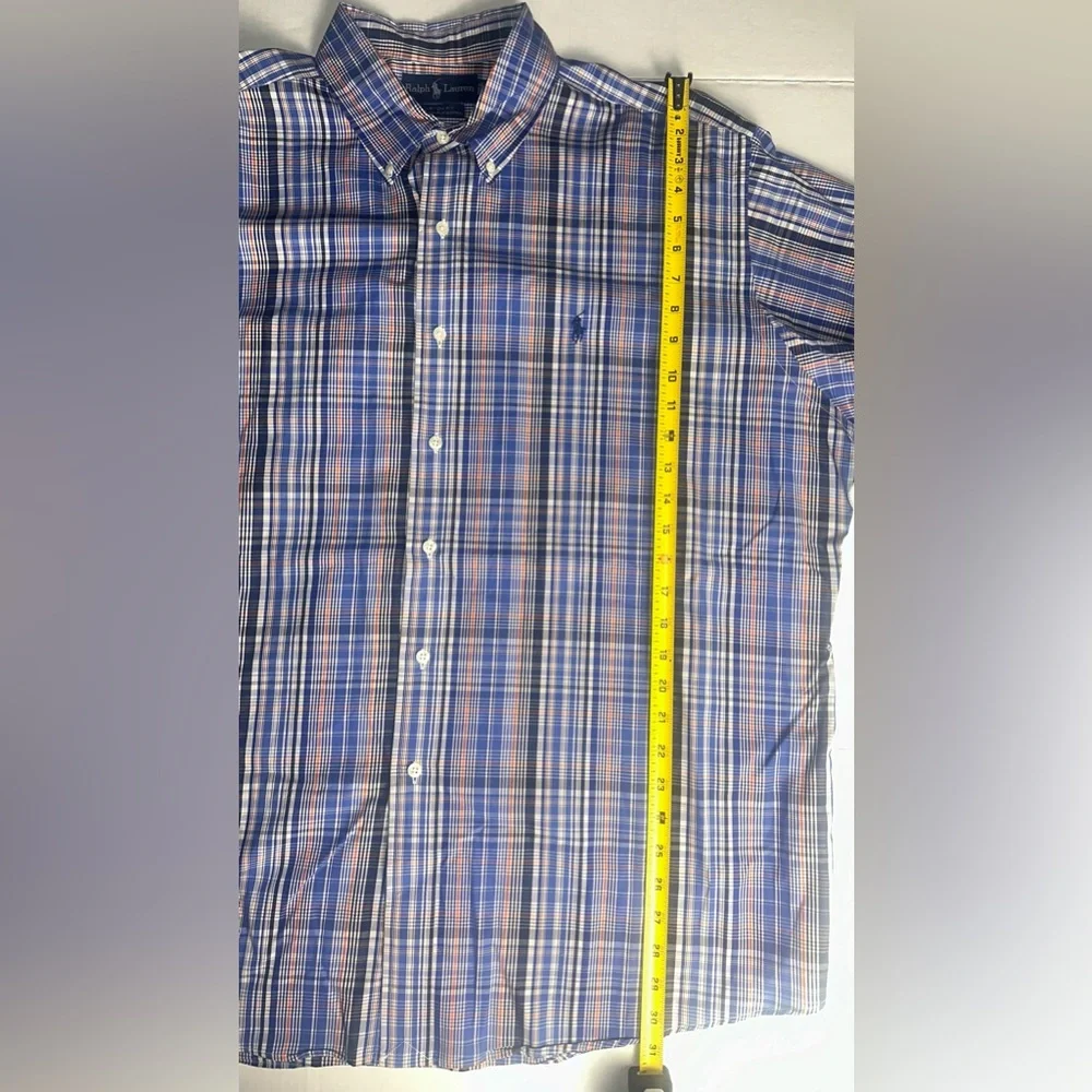 Ralph Lauren Shirt Men's XXL Button Up Long Sleeve Custom Fit Blue‎ Polo Pony